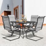 NUU GARDEN 5 Piece Outdoor Dining Set, 4 All Weather Outdoor Padded Textilene Patio Chairs and 37" Square Dining Table with 1.57" Umbrella Hole, for Backyard, Patio, Garden, Light Grey and Black