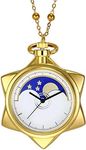 BOSHIYA Sailor Moon Pocket Watch Gold Rhinestone Star Quartz Pocket Watches for Women with Chain