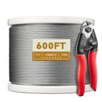 KALLSDY T316 Stainless Steel Cable 1/8 Inch, 7 x 7 Strands Construction, 600FT Wire Rope Aircraft Cable for Deck Cable Railing Kit and DIY Balustrades, Comes with a Cutter, Silver
