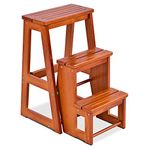 Maxmass 3-Tier Step Stool, Folding Ladder Stool, Foot Stools Ladder Flower Shelf Portable Wooden Stepladder for Kids Adults, Max Weight 150kg (Brown)