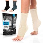 PowerLix Ankle Brace Compression Support Sleeve (Pair) for Injury Recovery, Joint Pain and More. Achilles Tendon Support, Plantar Fasciitis Foot Socks with Arch Support, Eases Swelling (Nude, Small)