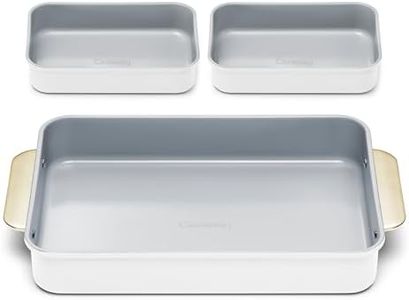 Caraway Nonstick Rectangle Baking Pan Set – 2x 9" x 6.5" & 1x 9" x 13" - Non-Toxic, PTFE & PFOA Free – Aluminized Steel Core – Deep Ceramic Baking Pan for Casseroles, Lasagna & More - White