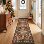 U'Artlines 2' x 7' Boho Hallway Runner Rug, Non Slip Washable Vintage Farmhouse Accent Area Rug Carpet for Kitchen Entryway Laundry and Living Room (Rust＆Teal)