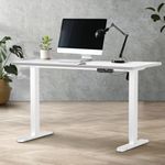 Oikiture Adjustable Electric Standing Desk 140cm Standing Desk Single Motors for Home Office Sit Stand Desk Frame, White & White