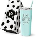 Best Sister Ever Insulated Stainless Steel Tumbler Cup with Slide Close lid and Straw - Insulated Mugs for Coffee, Wine & Travel, Personalized & Funny Mugs - Best Little Sister - Big Sister Presents