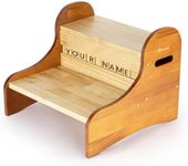 StrongTek Toddler Step Stool with 28 Alphabet Blocks – 2-Step Wooden Stool with Storage, Non-Slip, DIY Name & Drawing on Block Backs for Kids, Ideal for Bathroom, Kitchen & Bedside