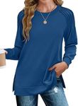 Zeagoo Tunic Shirts For Women Long Sleeve Blouse Casual Business Work Shirts 2024 Navy Blue Pleated Fall Pullover