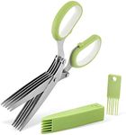 SimpleKitchen Gourmet Herb Scissors Set Multipurpose Cutting Shears with Stainless Steel 5 Blades, Herb Stripper, Safety Cover Cleaning Comb for Cutting Cilantro Onion Salad (Green)