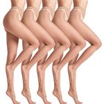 leg elegant 5 Pairs 10D Women's Sheer Tights Ultra Sheer Pantyhose with Control Top, Nude, Large