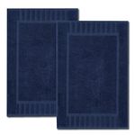 White Classic Luxury Bath Mat Floor Towel Set - Absorbent Cotton Hotel Spa Shower/Bathtub Mats [Not a Bathroom Rug] 22"x34" | 2 Pack | Navy Blue