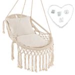 COSTWAY Hammock Swing Chair with Cushions, Metal Frame Cotton Rope Macrame Hanging Chair, Outdoor Indoor Tassels Swing Seat for Garden Patio Balcony Living Room, 150 kg Load Capacity