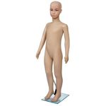 vidaXL Child Mannequin A - 43.3 Inch Height, Eco-Friendly PE Body, Beige, with Glass Base and Aluminium Stand for Clothing Display