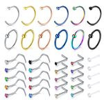 Zolure Nose Hoop Rings - 20G Nose Rings L shaped Nose Studs Nose Screws Septum Cartilage Ring Tragus Hoop Stainless Steel Piercing Jewelry 37pcs