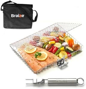 Braize Grill Baskets for Outdoor (Grill Rack with Removable Handle) - Vegetable Grill Basket | Fish Grilling Basket | BBQ Grill Basket - Folding Grill Basket, Stainless Steel Cooking Grill