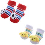 MumsLap Cotton blend Baby Boys & Baby Girls Ankle Length Socks (Set Of 2 Pairs)|Anti Slip|Booties Socks For A Newborn Baby To 12 Months Toddlers|Infant|Kids (Red Football And Doggy, 0-12Months)