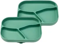 NumNum Silicone Toddler Suction Plates for Baby - 100% Food Grade Divided Plate w/Easy Release Tab, BPA Free & Dishwasher Safe - Non-Slip Dishes for High Top, Dining Table - 2 Pack, 2 Green