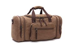 Duffle Bag, Unisex Canvas Holdall, Large Travel Duffles Travel Carry On Duffle Bags Overnight Weekend Weekender Bag Travel Tote for Men and Women Coffee