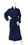 Superior 100% Cotton Waffle Robe with Terrycloth Lining and Shawl Collar, Oversized Unisex Hotel & Spa Bath Robes for Women and Men - Medium, Navy Blue