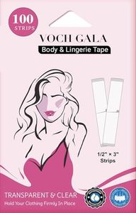 VOCH GALA 100 Strips Double Sided Tape for Fashion and Clothes, Waterproof Fashion Clothing Tape, Fabric Tape to Skin, Strong Adhesive Body Tape, Clear Transparent for All Skin Shades