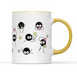 SMARTYPANTS Soot Sprites Wrap Coffee Cup Mug Anime Manga Film Studio Susuwatari Neighbor Spirits Present Gift Heavy Duty Ceramic Handle Coated Dishwasher Microwave Safe (Yellow Handle Prime)