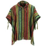 LOUDelephant 100% Woven Gheri Cotton Mexican Style Hooded Poncho - Red, Green & Navy