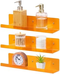 Navaris Acrylic Wall Shelves - Set of 3 - Sturdy and Vibrant Floating Bookshelf - Clear Acrylic Shelf for Wall Display, Bedroom, Picture Ledge - Orange