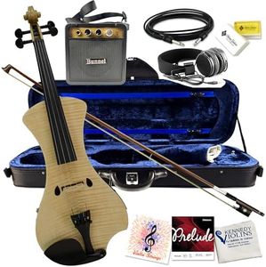 Electric Violin Bunnel NEXT (CLEAR) Outfit 4/4 Full Size (NATURAL) — Carrying Case and Accessories Included - Mini Amp - Headphone Jack - with Piezo Ceramic Pick-up By Kennedy Violins