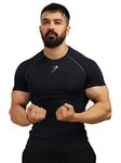 FUAARK Men's Half Sleeve Compression T-Shirt - Athletic Base Layer for Fitness (Medium, Navy)