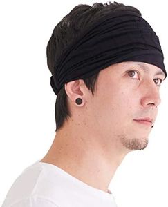 CHARM Wide Headband Bandana for Women - Mens Large Hair Turban Head Wraps Boho Band Black