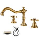 gotonovo 3 Hole Widespread Bathroom Sink Faucet Double Cross Handle Mixer Tap Faucet for Bathroom Sink Vanity Faucet Deck Mount Basin Hot Cold Water Matching Pop Up Drain Antique Brass