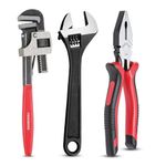 FREEMANS Combo Pack of 3 Plumbing Tool Kits Set for DIY Home Use || Includes 8-Inch Adjustable Wrench || 8-Inch Combination Plier || 10-Inch Pipe Wrench