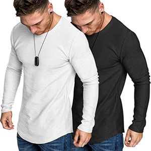COOFANDY Men 2 Pack Muscle Fitted T Shirt Workout Gym Athletic Long Sleeves Tee Black/White
