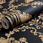 QIHANG Vintage Classic Black&Copper French Modern Damask Feature Wallpaper Wall Paper Roll for Living Room Bedroom Tv Backdrop 0.53m*10m=5.3M2