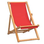 vidaXL Folding Beach Chair - Solid Teak Wood with Red Fabric - Adjustable Backrest and Portable for Garden, Camping, and Sunbathing
