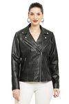 Women's Girl's Solid Biker Jacket (M, BLACK)