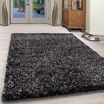 Bravich Medium Charcoal Grey and Black Mix Blend Pattern Design Mix Thick Shag 5cm Super Soft High Deep Pile Shaggy Area Rug/Living Room Rug Carpet 80x150 cm (2ft7 x 4ft11)