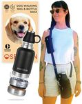 SEASSUN Dog Water Bottle and Dog Walking Bag with Mobile Phone Holder - 950ml Insulated Dog Drink Bottle with Two Detachable Dog Bowls & Neoprene Adjustable Crossbody Bag with Dog Treat Pouch