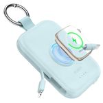 RORRY Portable Apple Watch Charger,5000mAh iWatch Wireless Charger Power Bank with Built-in Cable,Travel Keychain Charger for Apple Watch 9/Ultra2/8/Ultra/7/6/Se/5/4/3,iPhone 15/14/13/12/11(Blue)