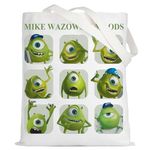 LEVLO Mike Wazowski Canvas Tote Bag, Reusable Grocery Bag for Women & Female Adults, Mike Wazowski Tote, 9.05x6.69x0.2in, 10kg Capacity, Zipper Pocket, Cartoon Pattern