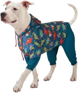 LovinPet Pitbull Breeds Dog Jammies: Wound Care, Anxiety Lightweight Onesie, Large Dog Pajamas, Pjs for Dogs, Reflective Stripe, Super Dinos Navy Print, Surgical Recovery Clothes/Medium