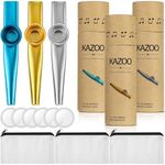 Boao 3 Set Kazoos Aluminum Alloy Kazoos Welcome Back to School Gift Includes 3 Kazoos Musical Instruments, 6 Kazoo Flute Diaphragms, 3 Round Gift Boxes, and 3 Canvas Bags for Adults Guitar Music Gift