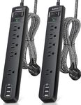 10Ft Long Surge Protector Power Bar - Extension Cord with Multiple Outlets, 5 Widely Outlets 3 USB Charging Ports, Flat Plug Overload Surge Protection, Wall Mount for Home, Office ETL Listed, 2 Pack