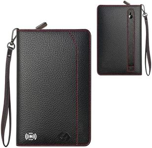 Full Grain Leather Family Passport Wallet Holder – Travel Essentials Organiser with 5 Passport Slots, AirTag Pocket, RFID Protection, 12 Card Slots & Coin Storage