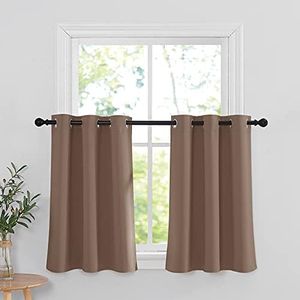 RYB HOME Blackout Window Covering Privacy Drapes for Bath, Half Window Blinds Tiers Sunlight Faded Shades for Nursery/Cafe Shop/Closet, Wide 42 inch x Long 36 inch, Mocha, 2 Panels