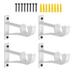 AddGrace 4 Pack Single Curtain Rod Brackets for Drapery Rod Aluminum Alloy Heavy Duty Curtain Rod Holders (White)