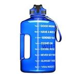 ETDW Half Gallon Motivational Water Bottle Jug with Time Marker, BPA Free 74oz Big Water Bottle with Straw Cleaning Brush Leakproof Daily Water Intake Bottle with Handle Pop Up Open Blue