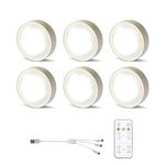 AIBOO Puck Lights,Wireless Under Cabinet Lights with Remote and Touch Control,USB Rechargeable Lights,Under Cabinet Lighting Wireless,Dimmable Closet Lights with Timer,Under Counter Lights(6 Pack)