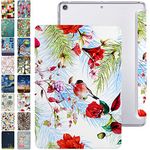 DuraSafe Cases For iPad 9.7 Air 2nd Generation [ Air 2 2014 ] A1566 A1567 MH2V2HN/A MH2W2HN/A MH2U2HN/A MGL12HN/A MH0W2HN/A Trifold Printed PC Lightweight Protective Clear Back Cover - Birds & Flowers