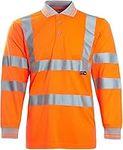 NY Deluxe Edition HIGH Visibility Long Sleeves Polo Shirt Reflective Tape Full Sleeve Work Wear Shirt (as8, Alpha, l, Regular, Regular, Orange (Grey Collar))