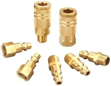 Tanya Hardware Coupler and Plug Kit (7 Piece), Industrial Type D, 1/4 in. NPT, Solid Brass Quick Connect Air Fittings Set